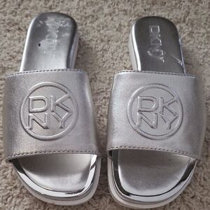 DKNY Metallic Silver Slides